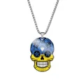 Detailed macro view of a skull pendant with blue and yellow flag colors on a chain - Steel / Ukraine