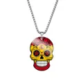 Detailed view of a stainless steel sugar skull pendant featuring vibrant Spanish flag colors - Steel / Spain Style