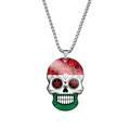 Detailed macro view of colorful printed sugar skull pendant on a stainless steel chain - Steel / Hungary