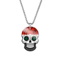 Detailed view of Syrian flag sugar skull stainless steel necklace for Halloween decor - Steel / Syria