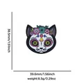 Colorful sugar skull cat enamel pin for Day of the Dead with size and weight specs - Cat Shape Skull (Style 8)