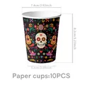 Mexican Day of the Dead themed paper cups 10PCS set with colorful skull and floral patterns - Printed Paper Cups