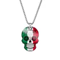 Detailed view of Mexican flag color Day of the Dead sugar skull pendant necklace - Steel / Italy Style