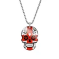 Detailed view of a durable stainless steel sugar skull necklace with red flag pattern print - Steel / England Style
