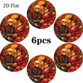 Lot de 6 dessous de verre ronds en bois avec motif de couple de squelettes et roses - Couple de crânes / 6 Pièces