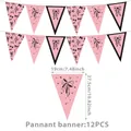 Rosa Wimpelkette mit schwarzen Schleifenmustern, 12-teiliges Party-Dekorationsset - Wimpelkette 12 Stück