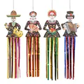 Day of the Dead hanging skeleton decorations with colorful foil tassels for Halloween - Day of the Dead Decoration 4-Piece