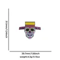 Day of the Dead sugar skull enamel pin brooch with 4.3g weight and size measurements - Tassel Yellow Hat Skull (Style 19)