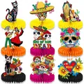 Day of the Dead honeycomb centerpieces for Mexican festival party tabletop decor - Day of the Dead Honeycomb Set / 9 Pieces Set