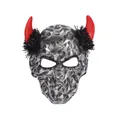 Masque de crâne argenté géométrique avec cornes de diable rouges et guirlandes - Silver-Gray Mask with Devil Horns / Style 23