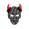 Masque en tissu crâne d'Halloween avec cornes de diable rouges pour fête costumée - Devil Horns Skull Face Mask / Style 25
