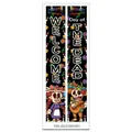 Mexican Day of the Dead porch banners with colorful cartoon skeleton and floral patterns - Black Welcome Skull 006