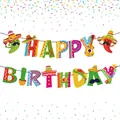 Détail de la bannière joyeux anniversaire fiesta mexicaine colorée avec cactus et tacos - Drapeau du Mexique