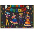 Colorful Mexican Day of the Dead banner featuring festive dancing skeleton musicians - Style 22