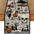 Chemin de table Halloween vintage avec têtes de mort et citrouilles pour fête déco - Style 1 / 35x180cm