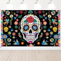 Mexican Day of the Dead party backdrop featuring colorful sugar skull and flowers - Colorful Sugar Skull (Style 6)