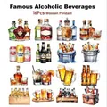 Set of 16 watercolor alcoholic beverage wooden pendants for home party decoration - 8cm / Famous Drinks Series D (16 Pcs)