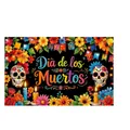Lebendiger Día de los Muertos Hintergrund mit Totenköpfen und Blumen, 180x110cm groß - Mexikanischer Tag der Toten Totenkopf Floral / 180x110cm