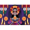 Day of the Dead backdrop banner featuring Catrina and marigolds for party wall decoration - Style 27