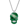 Stainless steel skull pendant necklace with Brazil flag design for Day of the Dead - Steel / Brazil