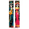 Festive Mexican Day of the Dead door couplets with colorful skeleton characters for party decor - Red Fishtail Dress Skull 016