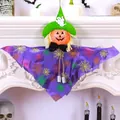 Purple spiderweb fabric Halloween hanging decoration with pumpkin head and green hat - Door Hanging Fabric Orange Face Purple