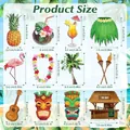 Detailed size chart for Hawaiian Luau and Mexican Fiesta themed wooden hanging ornaments - Single Piece