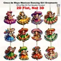 Detailansicht von 12 tanzenden mexikanischen Mädchenanhängern aus Holz für Cinco de Mayo - 12er Set / 8cm