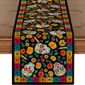 Vue détaillée des crânes en sucre mexicains colorés et des motifs floraux sur ce chemin. - Style de Fleur de Crâne Mexicain 1 / 183x33cm