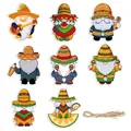 Mexicaanse stijl DIY kabouter hangende labels met jute touw voor feestdecoratie - Kabouterfiguur / Set van 8 / Kleurrijk