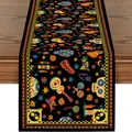Vue détaillée d'un chemin de table en lin pour la Fête des Morts du Mexique - Style Ethnique Multicolore Rétro 4 / 183x33cm