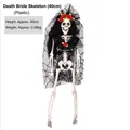 Mariée squelette Halloween de 40 cm avec voile en dentelle noire et couronne de fleurs - Style Mariée de la Mort