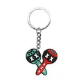 Day of the Dead themed maracas keychain in red and teal PVC soft rubber style. - Double Maracas Style (05)