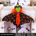 Large Halloween hanging cloth witch decoration with green face and Welcome tie design - Door Hanging Fabric Witch Black