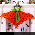 Halloween hanging orange fabric witch decoration with green Welcome tie for outdoor yard - Door Hanging Fabric Witch Orange