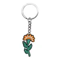 Vibrant Day of the Dead marigold flower PVC keychain with durable metal ring accessory - Orange Marigold Style (07)