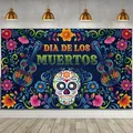 Vibrant Dia de los Muertos party banner with colorful skull and guitar designs - Style 17