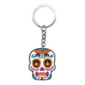 Colorful Day of the Dead sugar skull PVC soft rubber keychain with a metal ring - Colorful Skull Style (09)