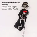 Décoration d'Halloween squelette gentleman en plastique avec chapeau, 60cm haut - Style Gentleman