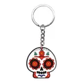 Day of the Dead sugar skull keychain in colorful PVC soft rubber pendant for bags - White Skull with Red Flowers Style (10)