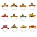 Detailansicht von 12 mexikanischen Party-Stirnbändern mit Sombreros und Maracas. - Mexikanische Stirnbänder im Neuen Stil / 12er Set