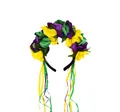 Dettaglio della fascia a tema Mardi Gras con rose e nastri colorati viola, gialli e verdi - Nastro Rosa Viola Giallo Verde