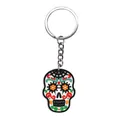 Vibrant Day of the Dead themed sugar skull keychain made of durable soft PVC material - Pink Flower Skull Style (12)