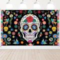Large Day of the Dead banner backdrop with sugar skull for Mexican party decor - Style 06