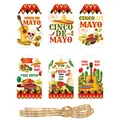 Set di 6 etichette regalo messicane Cinco de Mayo con illustrazioni festive e spago di iuta. - Stile 1 (JJ0491) / Set da 60 Pezzi