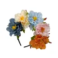 Vue détaillée du serre-tête à fleurs de pivoine colorées pour les fêtes du Jour des Morts. - 1# Couleurs Mixtes