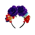 Detailansicht der lebhaften lila Rosen und roten Blumen auf dem Karneval-Stirnband - Lila (2#)