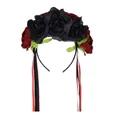 Dettaglio di grandi rose nere e rosse su questa fascia festiva messicana con nastri - Nastro Rosa Rosso Nero