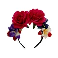 Mexikanisches Karneval Blumen Stirnband mit roten Rosen und Orchideen für Partys. - Dunkelrot (3#)