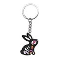 Cute Day of the Dead themed black PVC rabbit keychain featuring colorful skull and flower patterns - Black Rabbit Skull Style (17)